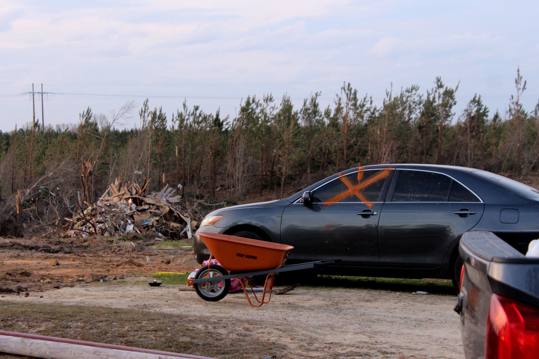 Sun sets over damage in Beauregard on Saturday evening